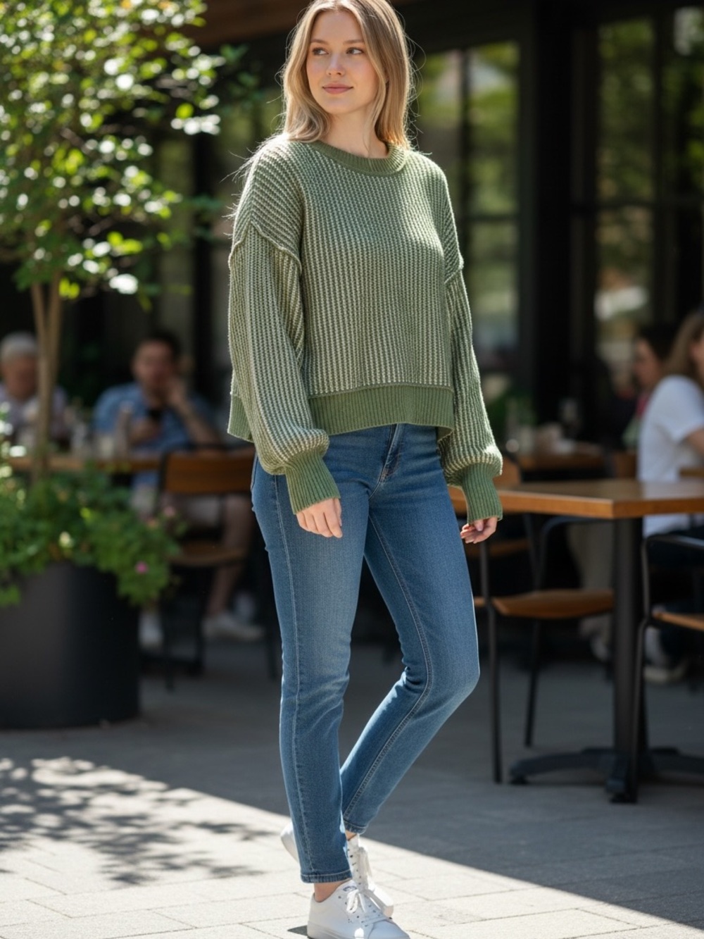 Lg New InVibrant Green Knit Crew Neck Sweater